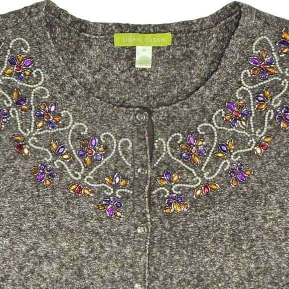Sigrid Olsen Beaded & Bedazzled Knit Cardigan Sweater Size Medium - Picture 3 of 13